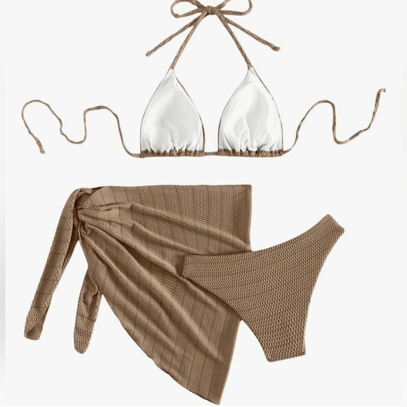 SHENHE 3 Piece Textured Halter Triangle Bikini Swimsuit with Cover up #470 NWOT - Picture 8 of 8